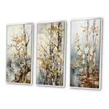 Floral Wall Art Canvas Set - Beige Gray Tree Sycamore Symphony - 3 Pieces