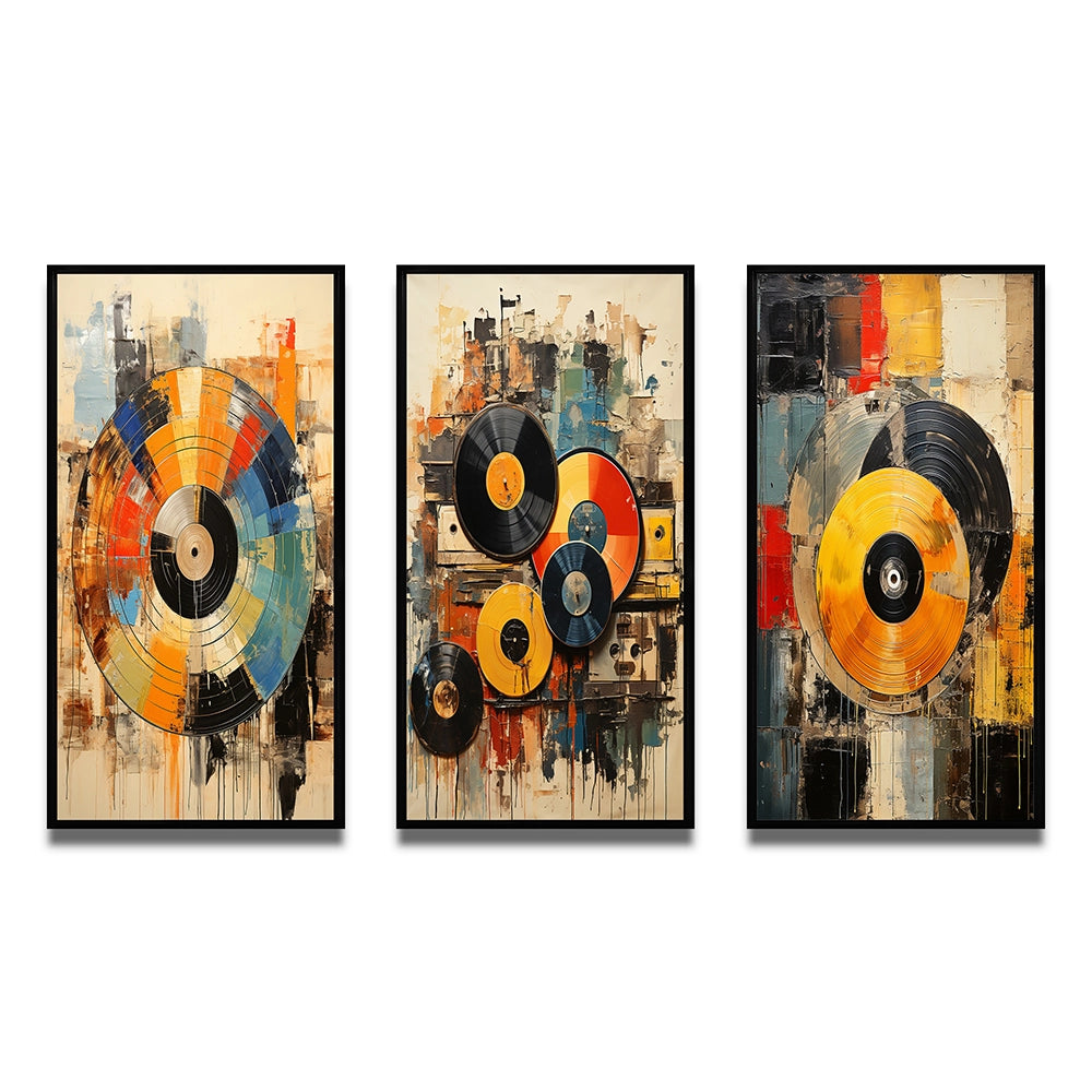 Modern Canvas Wall Art Set of 3 - Vinyl Record Retro Vinyl
