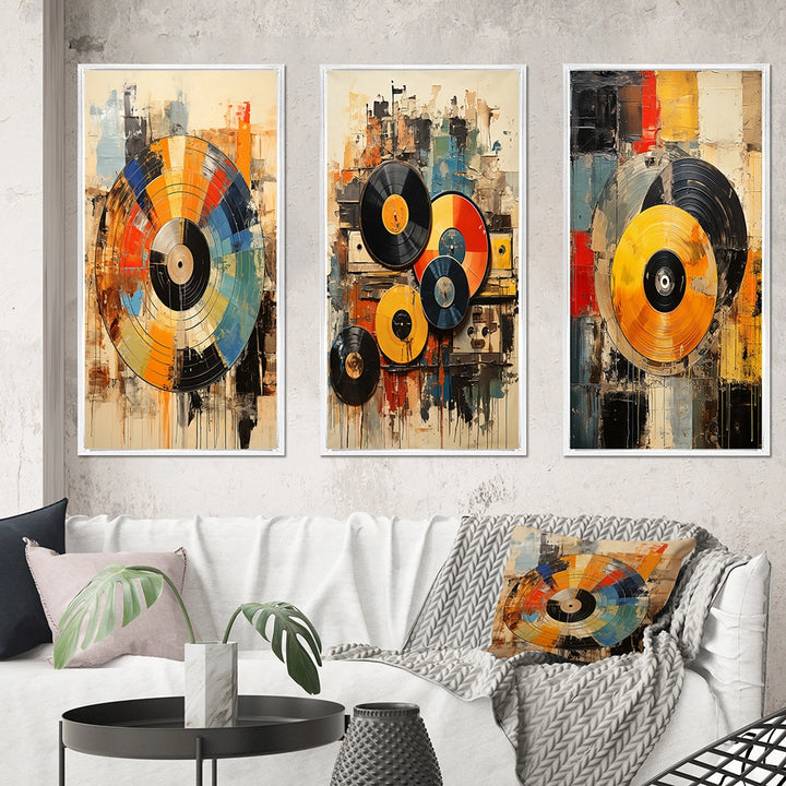 Modern Canvas Wall Art Set of 3 - Vinyl Record Retro Vinyl