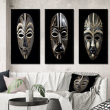 African Tribal Canvas Wall Art Set of 3- Ethnical Traditional African Mask XI