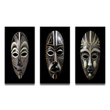 African Tribal Canvas Wall Art Set of 3- Ethnical Traditional African Mask XI
