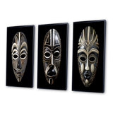 African Tribal Canvas Wall Art Set of 3- Ethnical Traditional African Mask XI