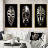 African Tribal Canvas Wall Art Set of 3- Ethnical Traditional African Mask XI