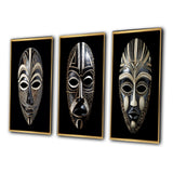 African Tribal Canvas Wall Art Set of 3- Ethnical Traditional African Mask XI