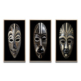 African Tribal Canvas Wall Art Set of 3- Ethnical Traditional African Mask XI