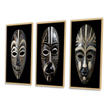 African Tribal Canvas Wall Art Set of 3- Ethnical Traditional African Mask XI