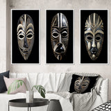 African Tribal Canvas Wall Art Set of 3- Ethnical Traditional African Mask XI