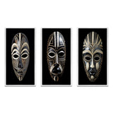 African Tribal Canvas Wall Art Set of 3- Ethnical Traditional African Mask XI