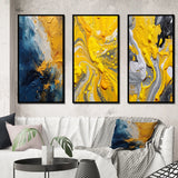 Modern Multi Panel Canvas Wall Art - Blue and Yellow Intuitive Expressions