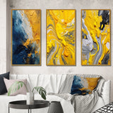 Modern Multi Panel Canvas Wall Art - Blue and Yellow Intuitive Expressions