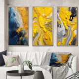 Modern Multi Panel Canvas Wall Art - Blue and Yellow Intuitive Expressions