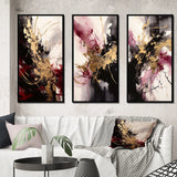 Abstract Multi Panel Canvas Wall Art - Gold And Red Fluid Fusion I