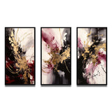 Abstract Multi Panel Canvas Wall Art - Gold And Red Fluid Fusion I