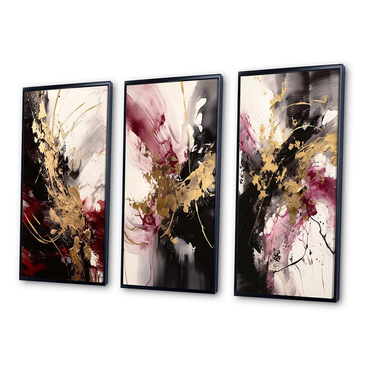 Abstract Multi Panel Canvas Wall Art - Gold And Red Fluid Fusion I