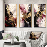 Abstract Multi Panel Canvas Wall Art - Gold And Red Fluid Fusion I