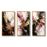 Abstract Multi Panel Canvas Wall Art - Gold And Red Fluid Fusion I