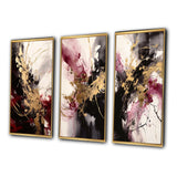 Abstract Multi Panel Canvas Wall Art - Gold And Red Fluid Fusion I