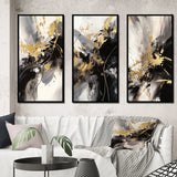 Transitional Wall Art Set - Gold And Grey Fluid Fusion III - 3 Pieces