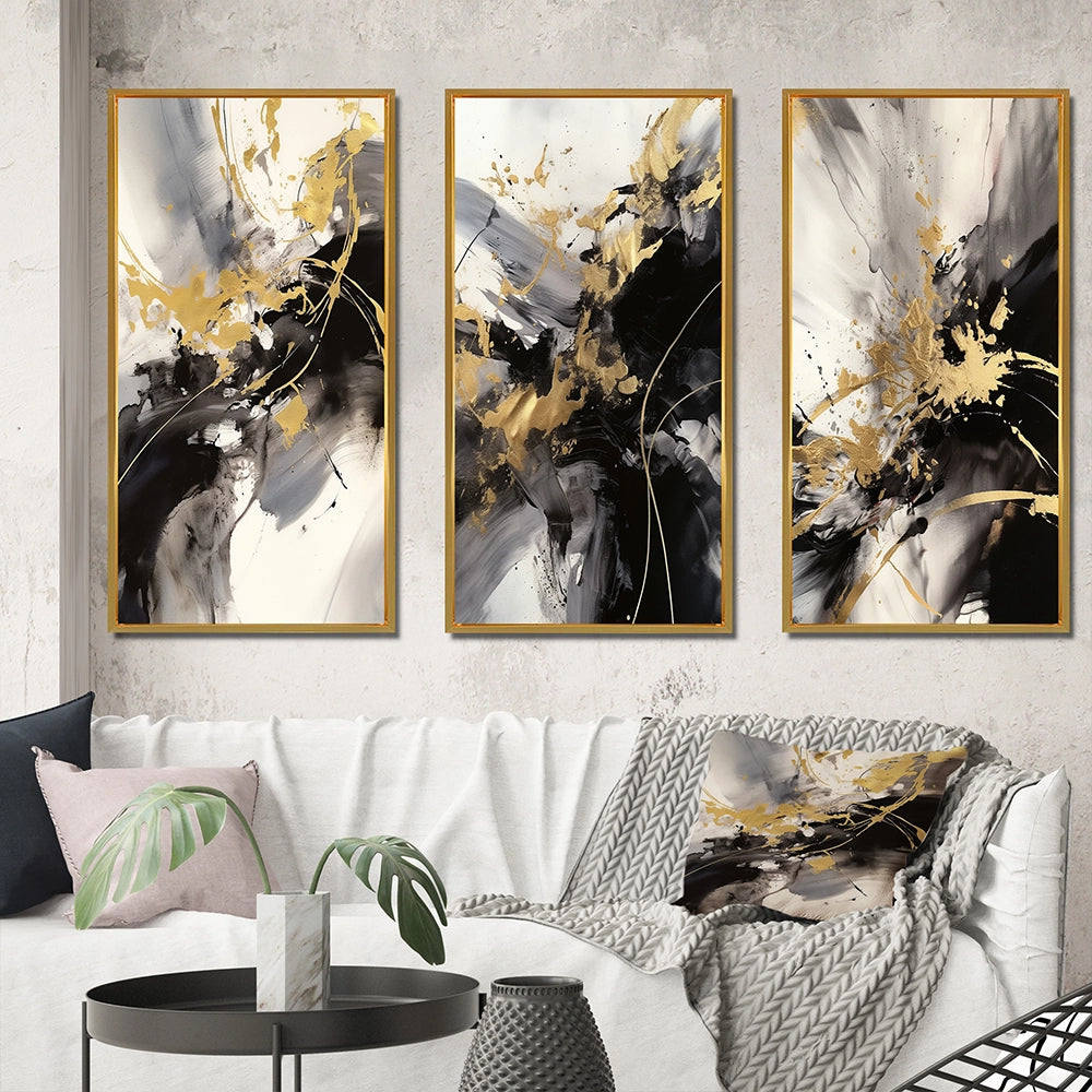 Transitional Wall Art Set - Gold And Grey Fluid Fusion III - 3 Pieces