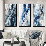 Abstract Wall Art Set - Blue and Grey Ethereal Elixir II - 3 Pieces