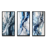 Abstract Wall Art Set - Blue and Grey Ethereal Elixir II - 3 Pieces