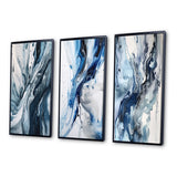 Abstract Wall Art Set - Blue and Grey Ethereal Elixir II - 3 Pieces