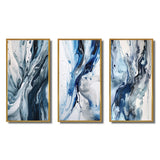 Abstract Wall Art Set - Blue and Grey Ethereal Elixir II - 3 Pieces