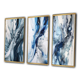 Abstract Wall Art Set - Blue and Grey Ethereal Elixir II - 3 Pieces