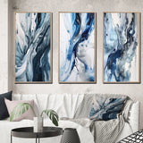 Abstract Wall Art Set - Blue and Grey Ethereal Elixir II - 3 Pieces