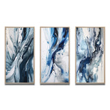 Abstract Wall Art Set - Blue and Grey Ethereal Elixir II - 3 Pieces