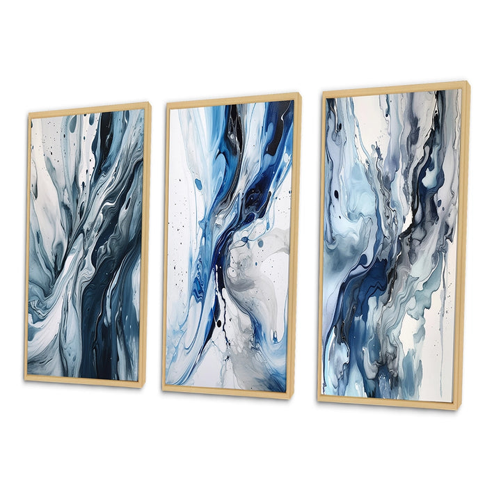 Abstract Wall Art Set - Blue and Grey Ethereal Elixir II - 3 Pieces