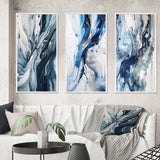 Abstract Wall Art Set - Blue and Grey Ethereal Elixir II - 3 Pieces