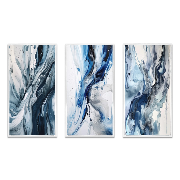 Abstract Wall Art Set - Blue and Grey Ethereal Elixir II - 3 Pieces