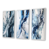 Abstract Wall Art Set - Blue and Grey Ethereal Elixir II - 3 Pieces
