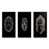 Traditional Canvas Wall Art Set - Black and White African Tribal Mask - 3 Pieces