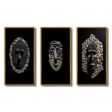 Traditional Canvas Wall Art Set - Black and White African Tribal Mask - 3 Pieces