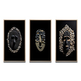 Traditional Canvas Wall Art Set - Black and White African Tribal Mask - 3 Pieces