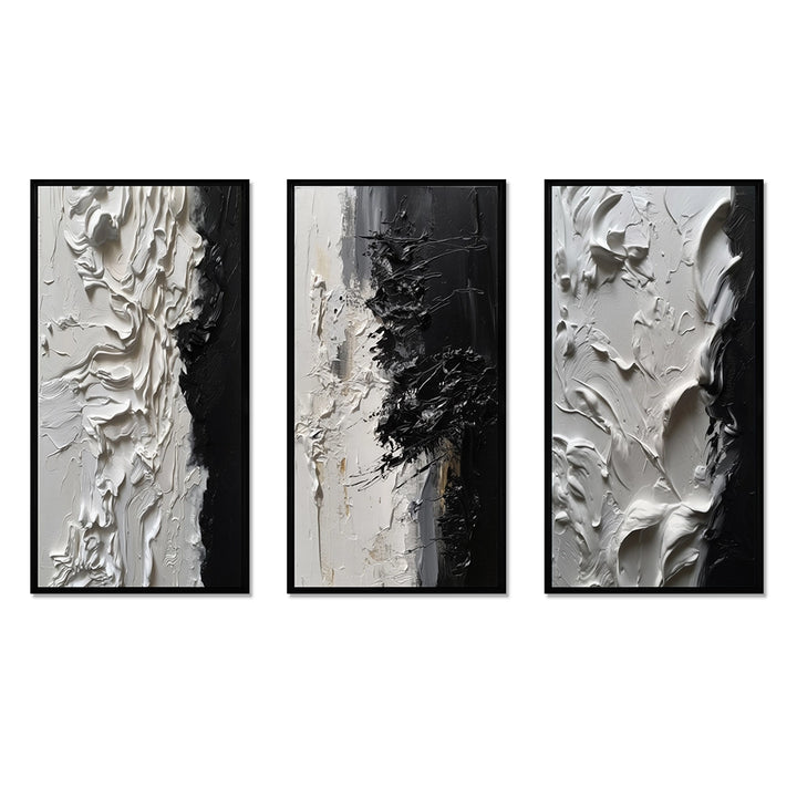 Modern Wall Art Canvas Set - White And Black Tranquility Unleashed - 3 Pieces