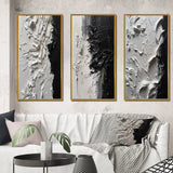 Modern Wall Art Canvas Set - White And Black Tranquility Unleashed - 3 Pieces