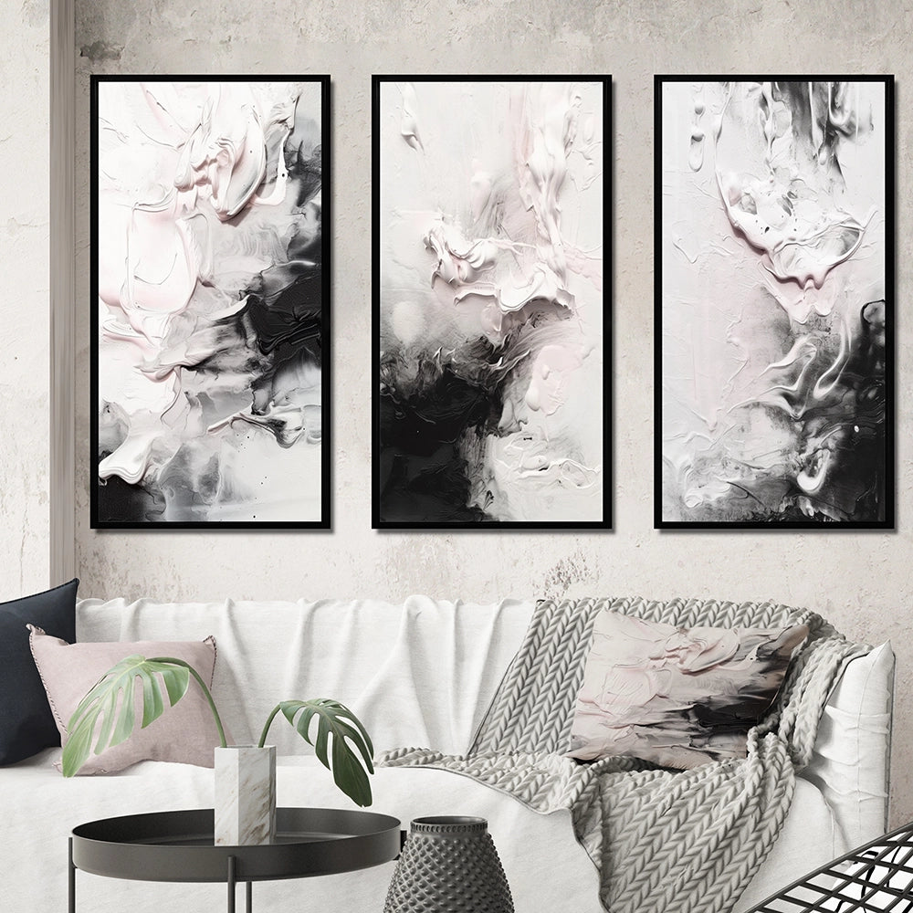 Abstract Painting Wall Art Canvas Set - White Twist Watercolor - 3 Pieces