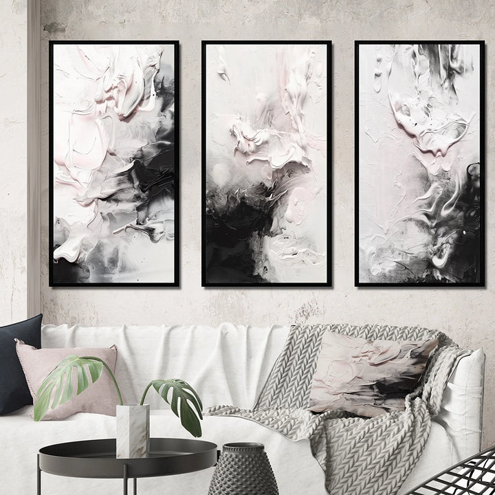 Abstract Painting Wall Art Canvas Set - White Twist Watercolor - 3 Pieces