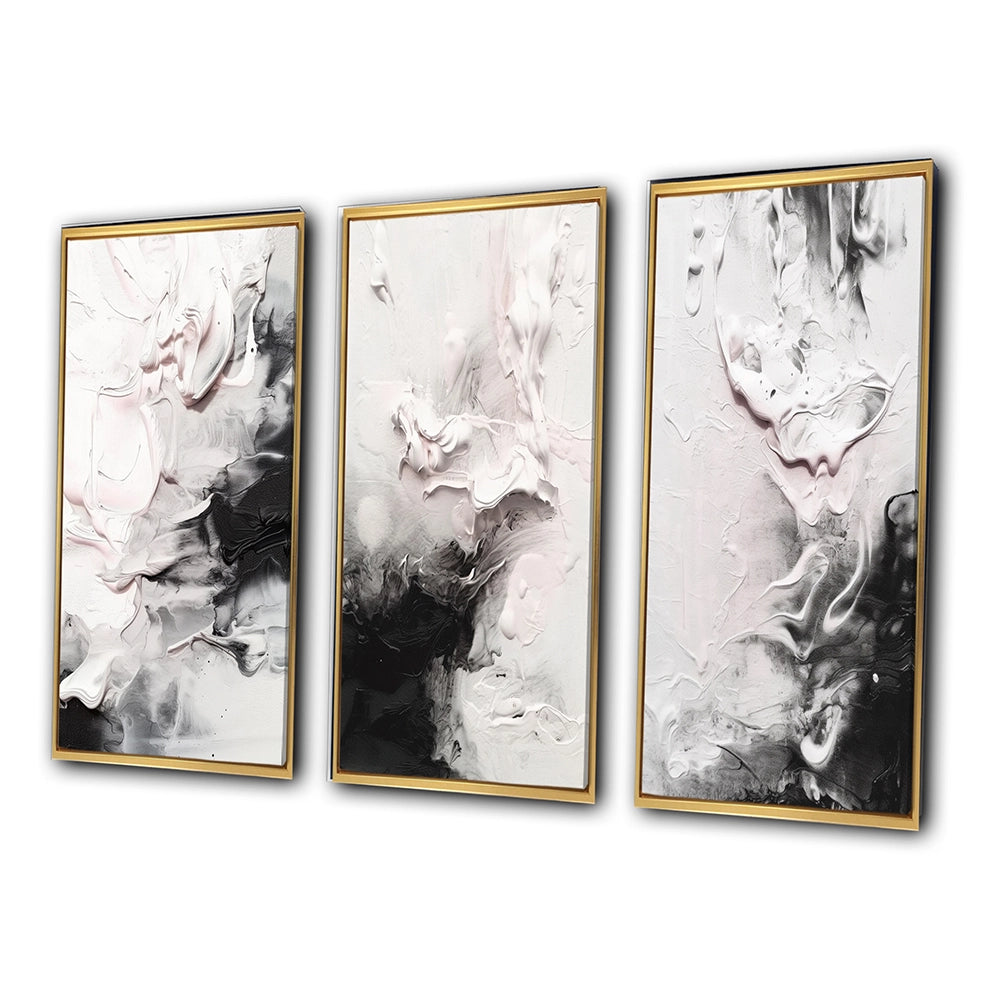 Abstract Painting Wall Art Canvas Set - White Twist Watercolor - 3 Pieces