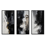 Modern Canvas Wall Art Set of 3 - Black Textured Splash Paint Art