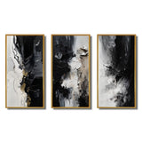 Modern Canvas Wall Art Set of 3 - Black Textured Splash Paint Art