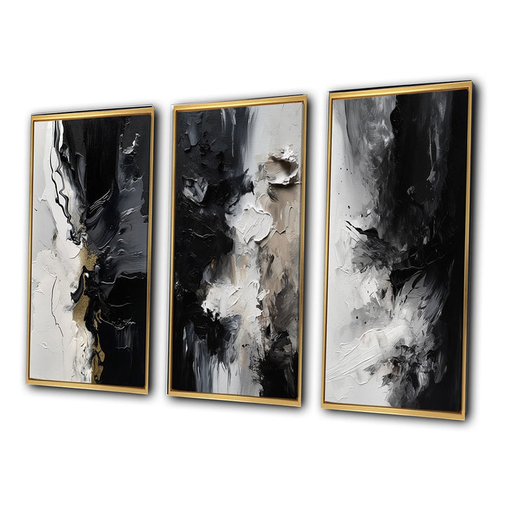 Modern Canvas Wall Art Set of 3 - Black Textured Splash Paint Art