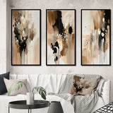 Abstract Canvas Wall Art Set of 3- Brown Mindful Abstraction