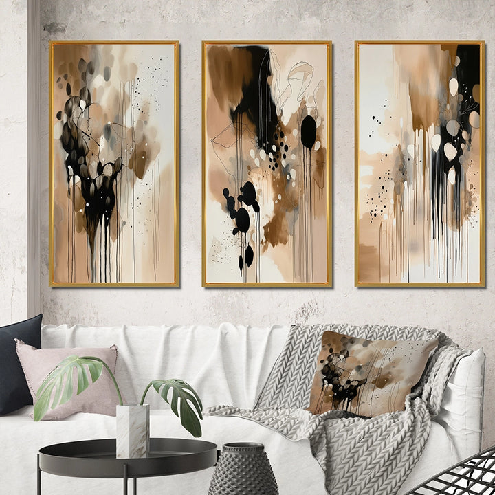 Abstract Canvas Wall Art Set of 3- Brown Mindful Abstraction