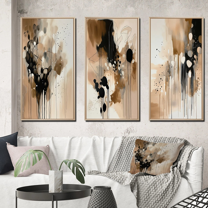Abstract Canvas Wall Art Set of 3- Brown Mindful Abstraction