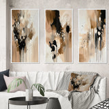 Abstract Canvas Wall Art Set of 3- Brown Mindful Abstraction