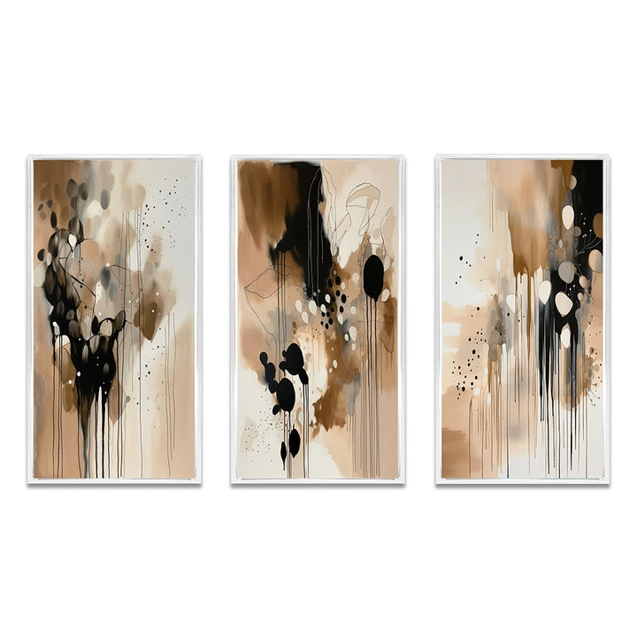 Abstract Canvas Wall Art Set of 3- Brown Mindful Abstraction